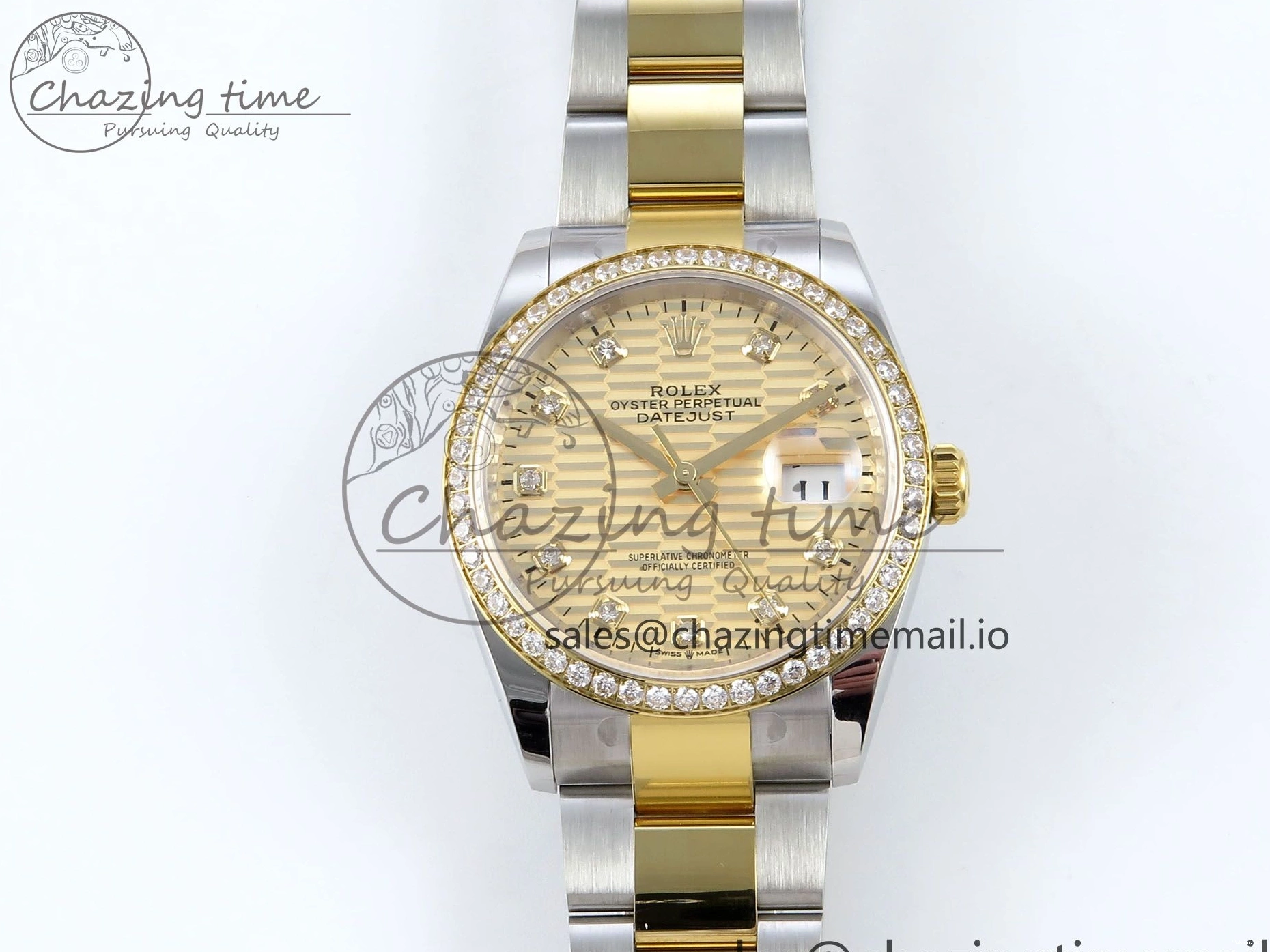 YG Textured Diamonds 126283RBR Dial YG Oyster EWEF SS Best Edition DateJust A3235 Bracelet on 36 0420